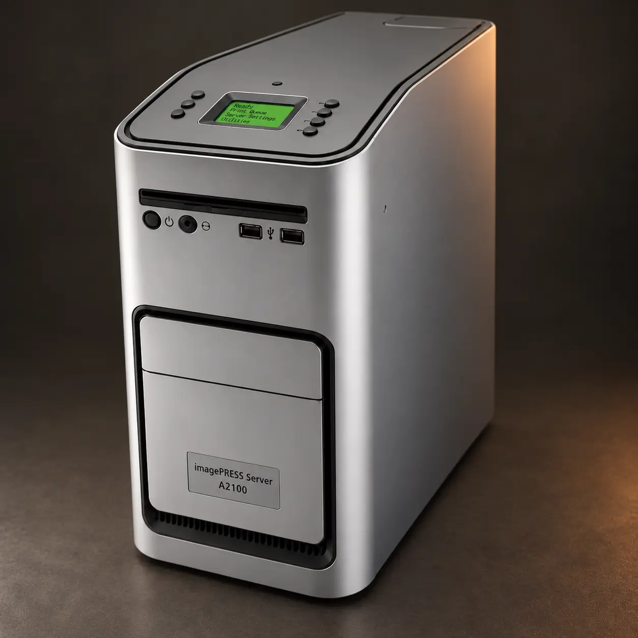 Canon imagePRESS Server A2100 — illustrated front and side view
